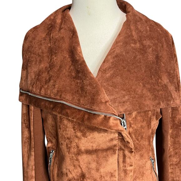 BLANKNYC Moto Jacket Womens M Rust Brown Faux Vegan Soft Suede Modern Boho Chic - Picture 6 of 16